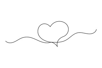 Modern minimalist heart shape continuous one line outline art isolated for romantic design concepts