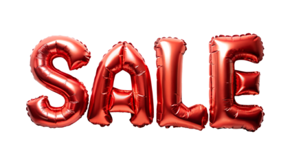 Red Foil Balloons Spelling Sale on Transparent Background