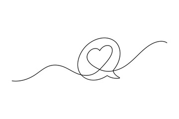 Modern minimalist heart shape continuous one line outline art isolated for romantic design concepts