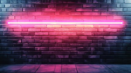 Neon light rays illuminating a vibrant neon brick wall in an unoccupied scene background