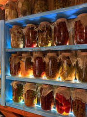 Decor of canned jars in a restaurant