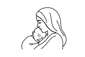 Mother holding sleeping baby tender embrace vector