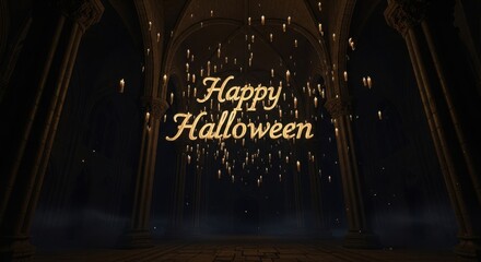 Enchanting Halloween Night with Floating Candles and Spooky Atmosphere