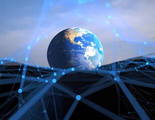 Earth globe, digital network, abstract art