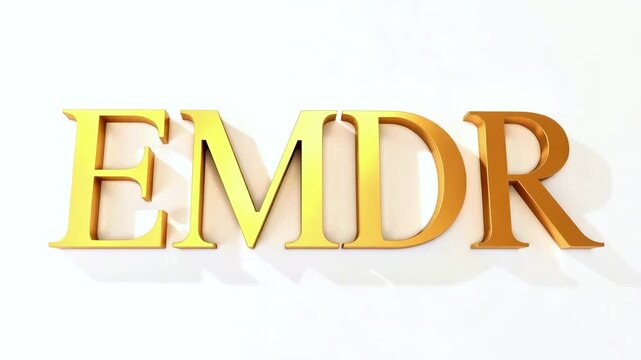 EMDR word made of golden letters, isolated on white background. Simple animation with concept of therapy, mental health, psychological method