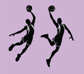 Two Silhouettes of Basketball Players Dunking jumping © Shakir