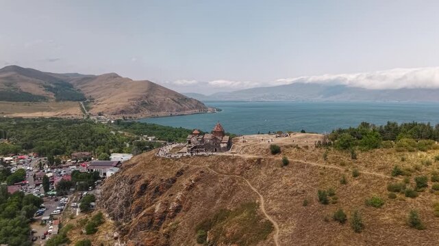 Aerial view of Sevanavank Monastery on Sevan Peninsula in Armenia