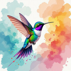 Fantasy world. Illustration of paradise hummingbird bird on a white background. Abstract watercolor drawing.