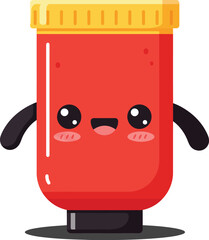 Cute red ketchup bottle with yellow cap cartoon character illustration design