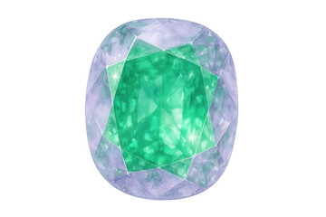 Fototapeta premium Vibrant watercolor emerald gemstone shimmering with brilliant green hues, showcasing luxurious jewelry design potential against transparent backdrop