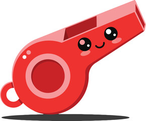 Red whistle with cute face and shadow vector illustration in simple style 