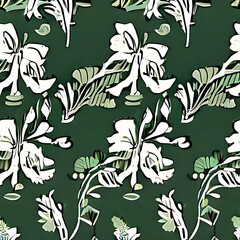Fototapeta premium Vintage Seamless Floral Pattern - Green Tones