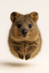 Obraz premium Realistic portrait of smiling quokka on neutral background