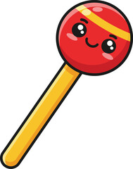 Cute red maraca musical instrument with yellow handle vector illustration for kids and music education 