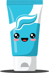Cute smiling toothpaste tube with white and blue colors in cartoon style vector illustration 