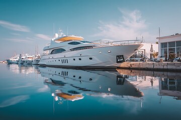 White yacht at city marina view wallpaper images