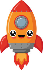 Cute cartoon rocket ship with red and orange colors flying with fire vector illustration 
