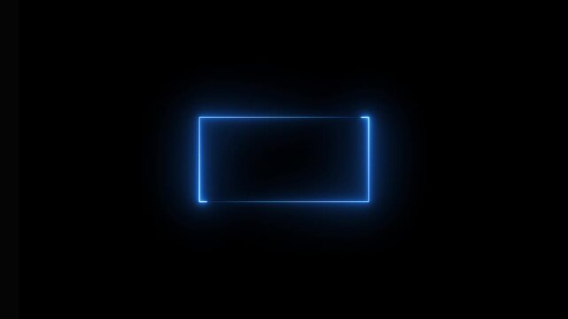 Animation of glowing blue neon rectangle. Glowing neon square rectangle picture frame icon animation neon display box round screen photo frame retro movement with black background.4k video animated.