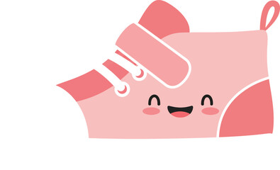 Fototapeta premium Cute pink baby shoe with smiling face vector illustration for childrens footwear and fashion designs 