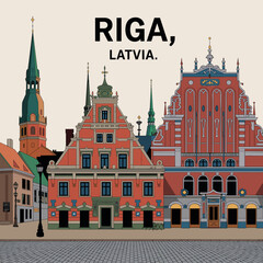 Fototapeta premium Riga Latvia Historic City Architecture Poster