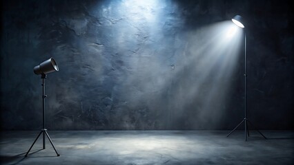 Dramatic spotlight illuminating an empty stage with textured backdrop and moody atmosphere
