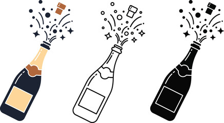 Champagne bottle popping vector illustration celebration