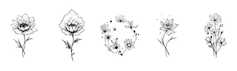 Minimalist Surreal Wildflower Graphic Vector Illustration Set