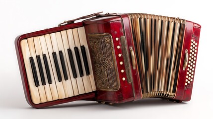 Vintage accordion isolated on the white background