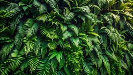 Fototapeta premium Lush Green Ferns and Tropical Foliage Creating a Dense Natural Background