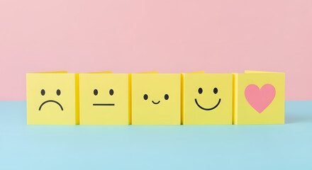 Customer Experiences Concept. Feedback Symbol on Fold Paper from Negative to Positive Review. Poor to Excellent. Hate to Love. Client's Satisfaction Surveys