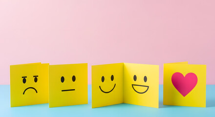 Customer Experiences Concept. Feedback Symbol on Fold Paper from Negative to Positive Review. Poor to Excellent. Hate to Love. Client's Satisfaction Surveys