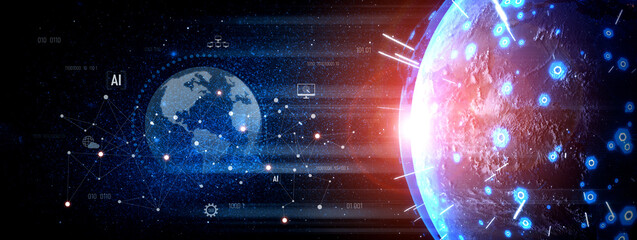 Global AI network showing connection between AI, global, and network elements across the digital world and data infrastructure Vouch