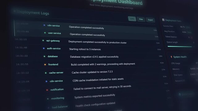 Realtime software deployment dashboard: monitoring code changes and system updates