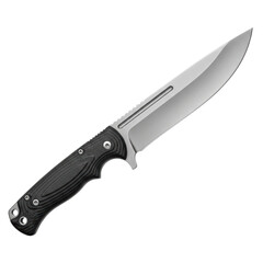 Fototapeta premium Stainless steel hunting knife with ergonomic black handle on transparent background