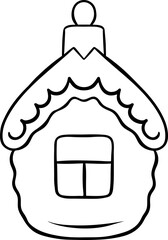 glass house, vintage Christmas tree toy, simple vector black and white icon, doodle and sketch style