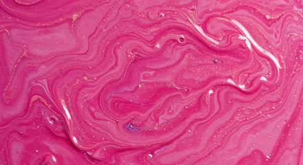 Fototapeta premium Close up view of pink paint swirls isolated on pink