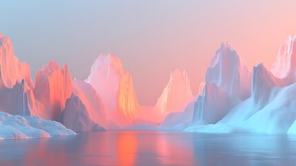 Pastel mountains reflecting on calm water surface nature background