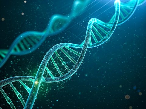 DNA hologram floating in the air - sci-fi, transparent background. - Powered by Adobe