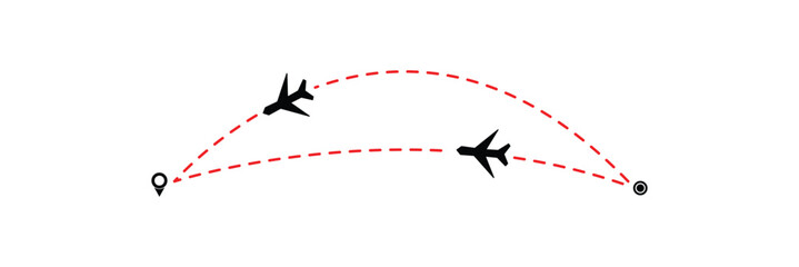 Flying airplanes world map abstract vector background - flying white airplanes routes on blue background - Air travel concept