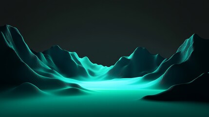 Abstract low poly mountain range in teal hues computer generated landscape