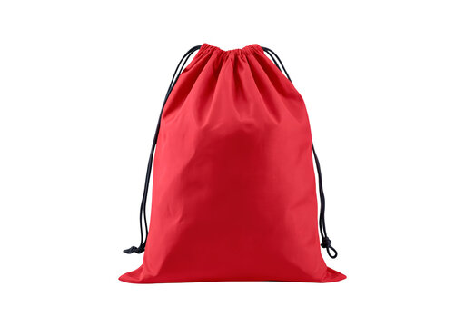 Red drawstring backpack on transparent background, PNG	