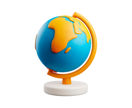 3D colorful cartoon globe on stand on transparent background, PNG