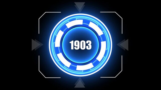 1903 neon line text. Abstract 1900 neon text animation, Glowing neon number text background . Past year technology concept on black background.