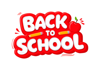 Back to school graphic with pencils and apple design on transparent background, PNG	