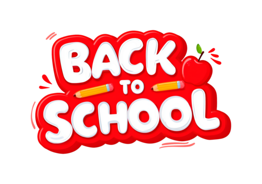 Back to school graphic with pencils and apple design on transparent background, PNG