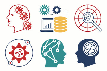 Vector art of data science and machine learning icons isolated on white background