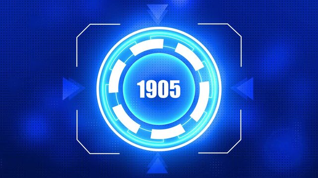 1905 neon line text. Abstract 1900 neon text animation, Glowing neon number text background . Past year technology concept on black background.