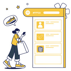 Influencer Marketing for E-commerce – Vector Yellow UI Design for Online Store Growth Adobe Illustrator Artwork