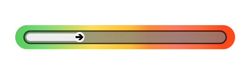 Colorful horizontal progress low level indicator. Gradient color transition from green to red. Arrow direction shows improvement or movement, vector illustration