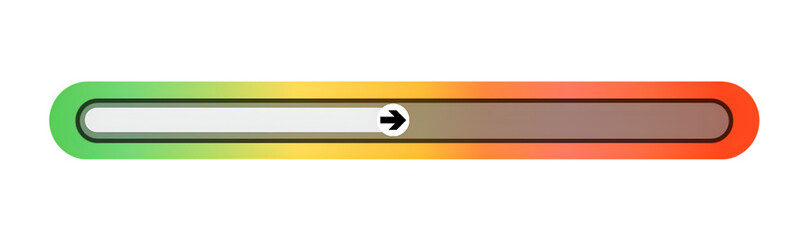 Colorful horizontal progress medium level indicator. Gradient color transition from green to red. Arrow direction, vector illustration.